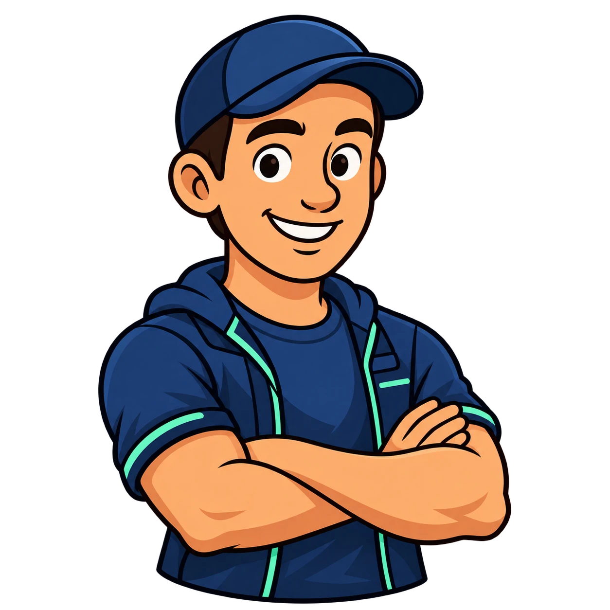 Alex smiling confidently with his arms crossed